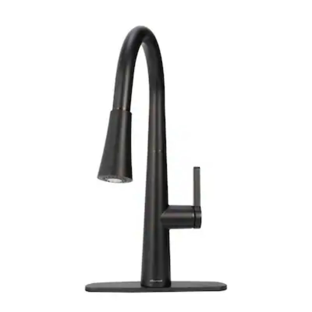 Allen + Roth Bryton Matte Black Single Handle Pull-down Kitchen Faucet with LED